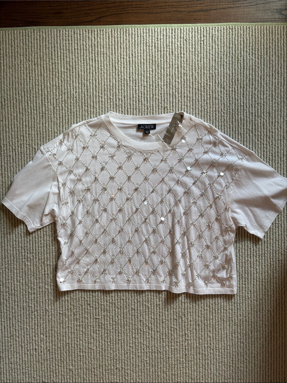 NWT J.Crew White Sequin Crop Tee